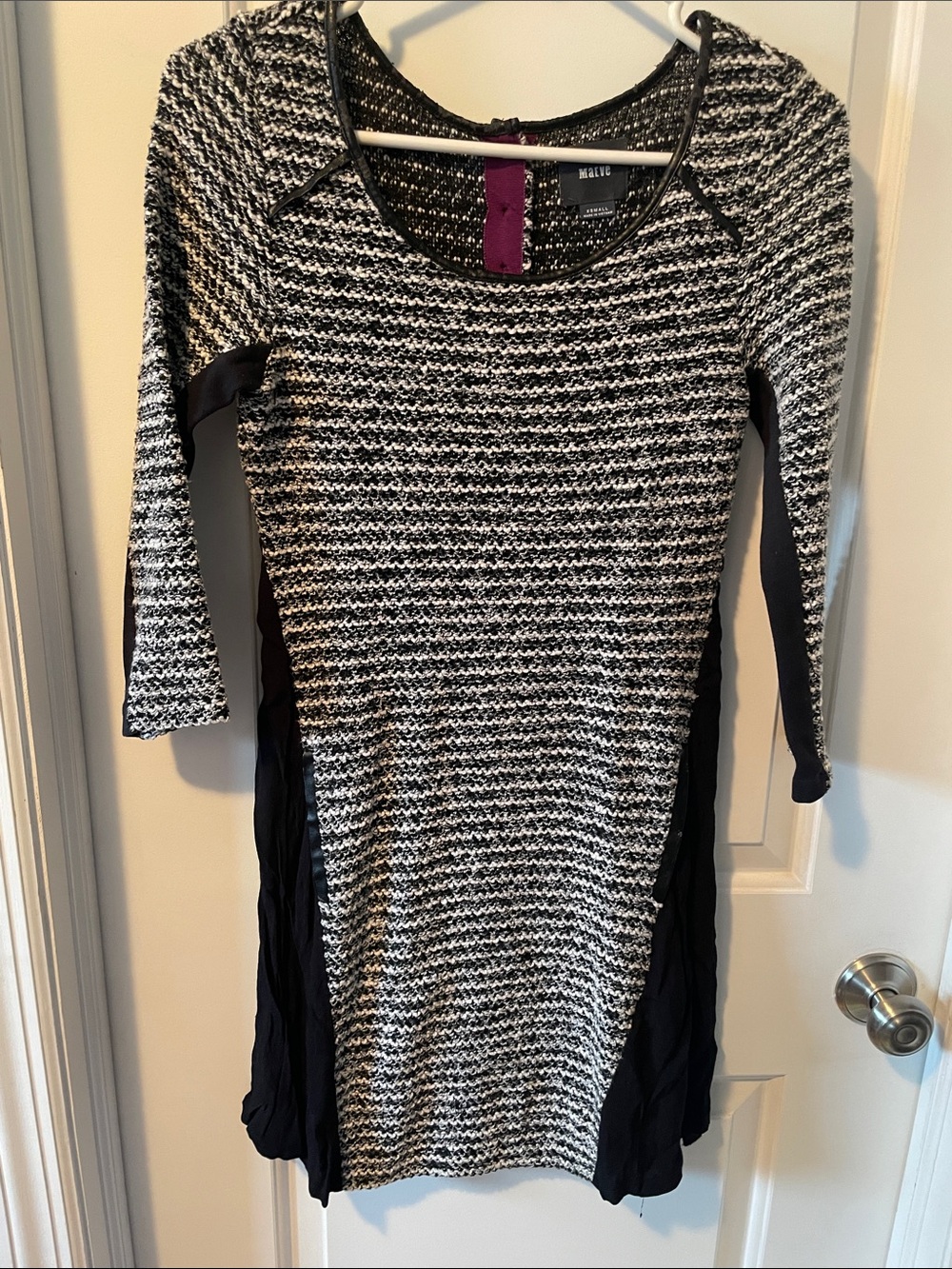 Maeve Black and White Long Sleeve Knit Sheath Dress XS